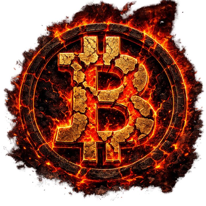 The Bitcore emblem: a cracked Bitcoin-style glyph with molten orange light burning through the fracture